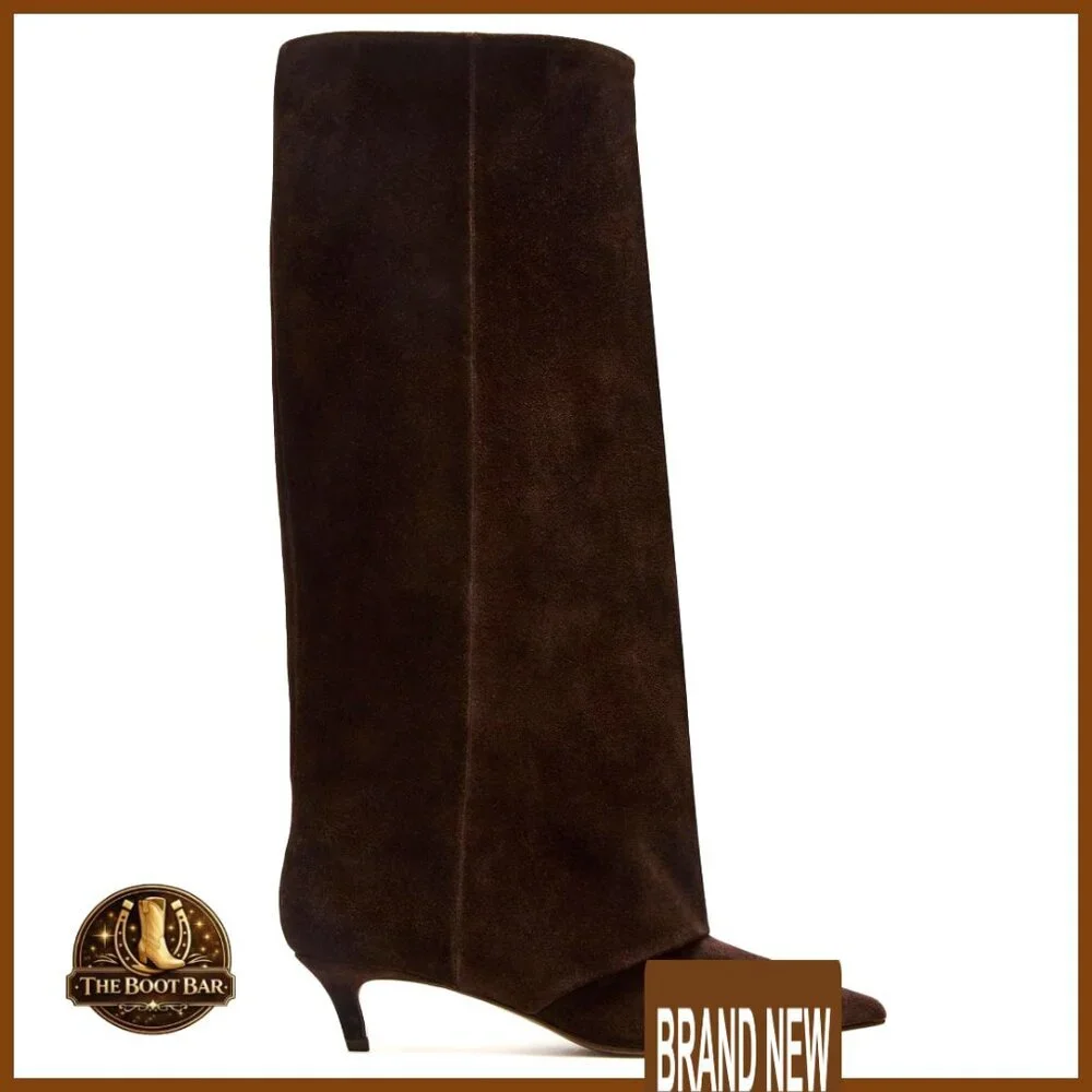 Women’s Dark Brown Suede Knee-High Kitten Heel Boots